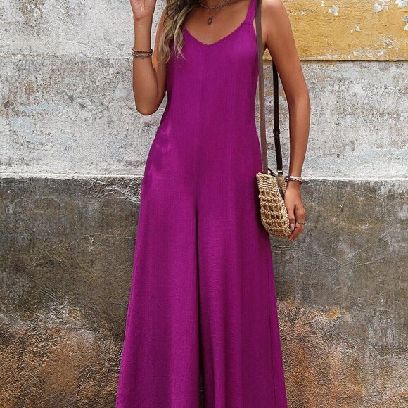 Violet Purple Casual Women's Summer Wide Leg Jumpsuit - Picture 4 of 5